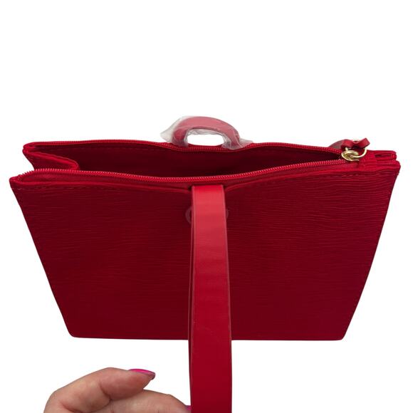 Giorgio Armani Red Beauty Zipper Wristlet Cosmetic Bag Clutch Textured Zip Top - Picture 2 of 11